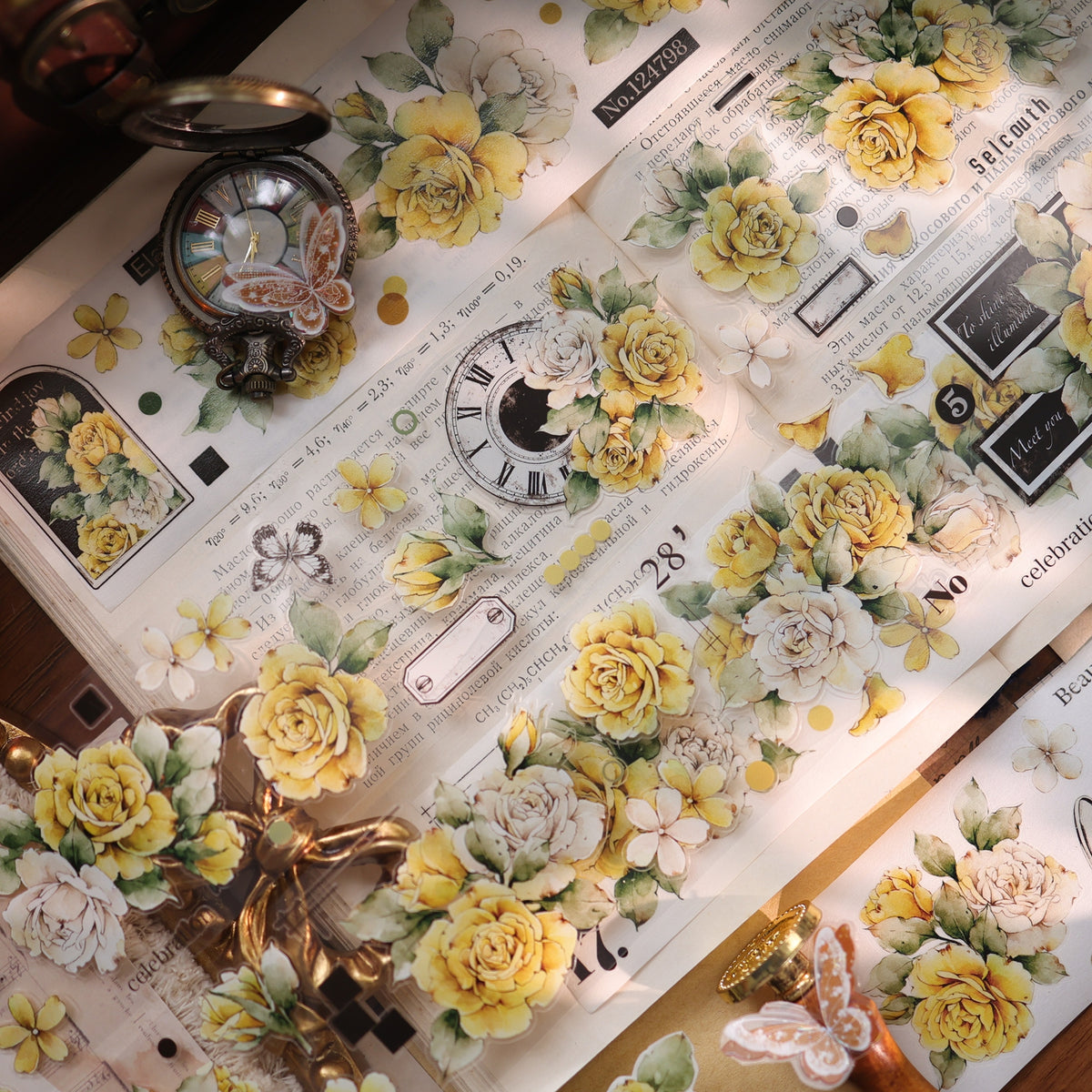 YiEr Vol18【Yellowed Letter Paper】Pre-cut Orginal Design Follower Washi Tape and PET Stickers