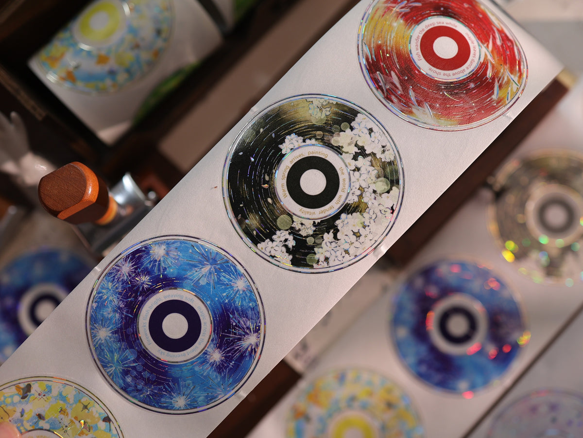 YiEr Vol18【 Spinning Sound Creates Dreams】Pre-cut Orginal Design CD Disc Tape,Light Retro Record Washi Pet Tape