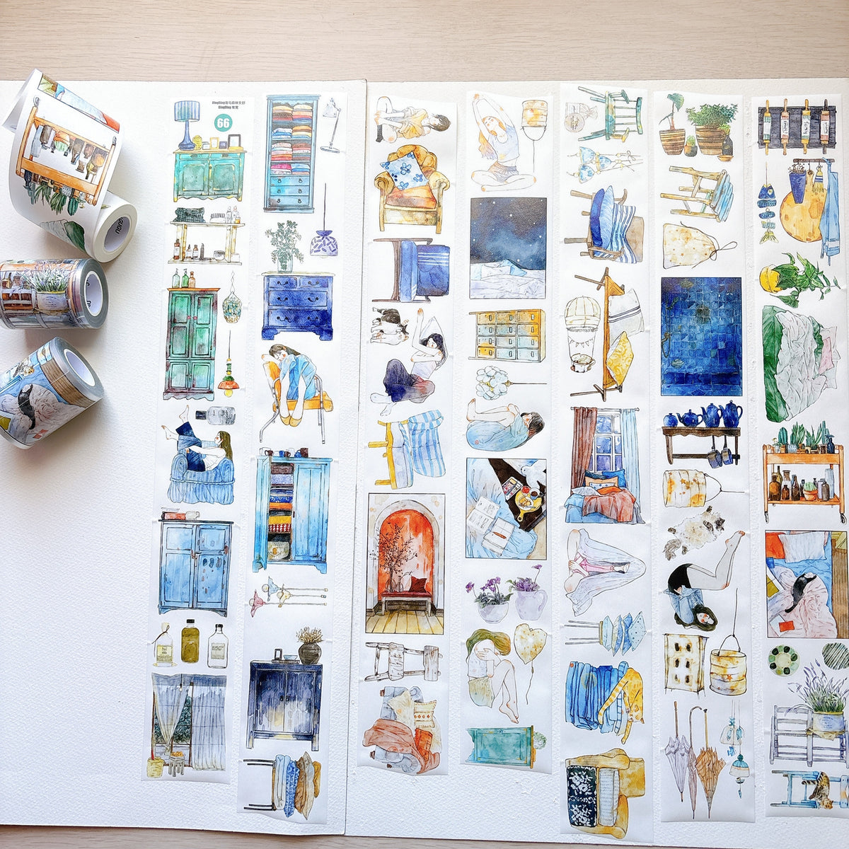 DingDing Vol.17【66#There is a Nest】Original Character Design Vintage Casualness Girl Washi/PET Tape Stickers, for Scrapbook Supplies,Scrapbook Tape Stickers,Junk Journal Supplies