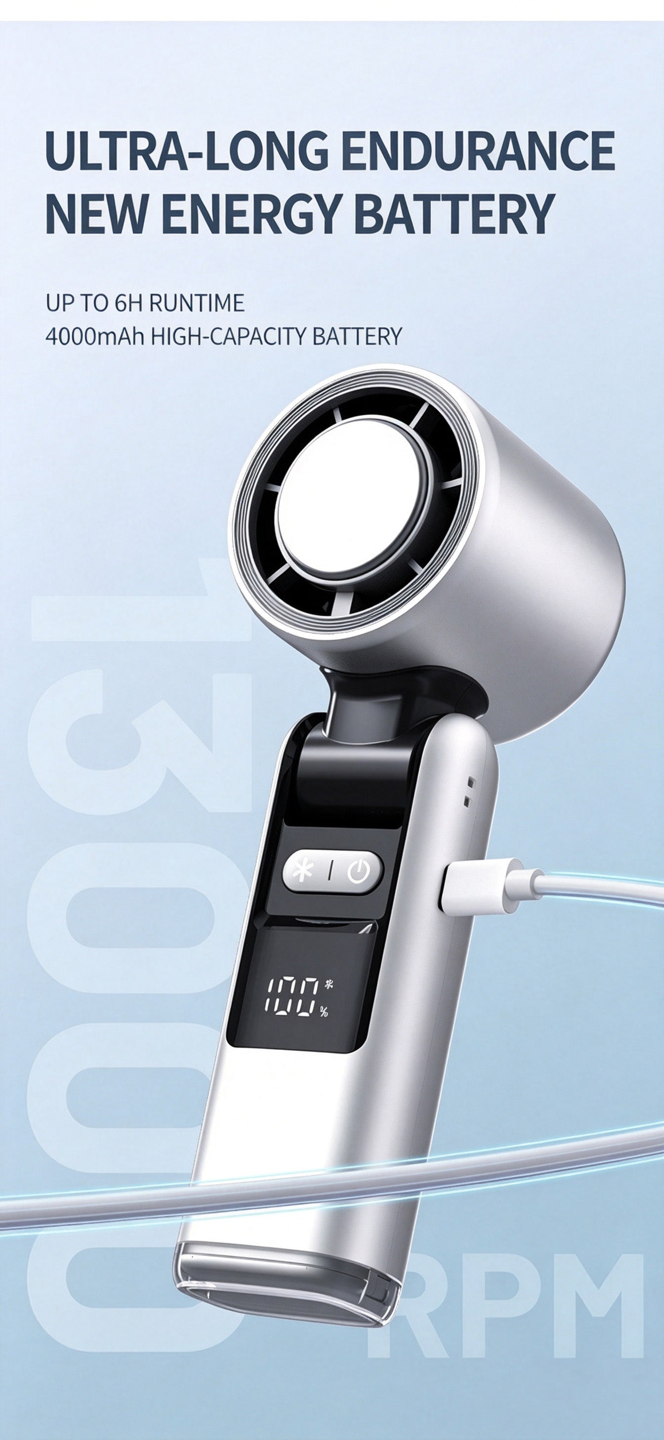 4000mAh Ultra-long Standby Mini 100 Speed Handheld Fan with Ice Cold Compress – USB Rechargeable Mini Turbo Portable Cooling Fan, Shenzhen Factory Wholesale