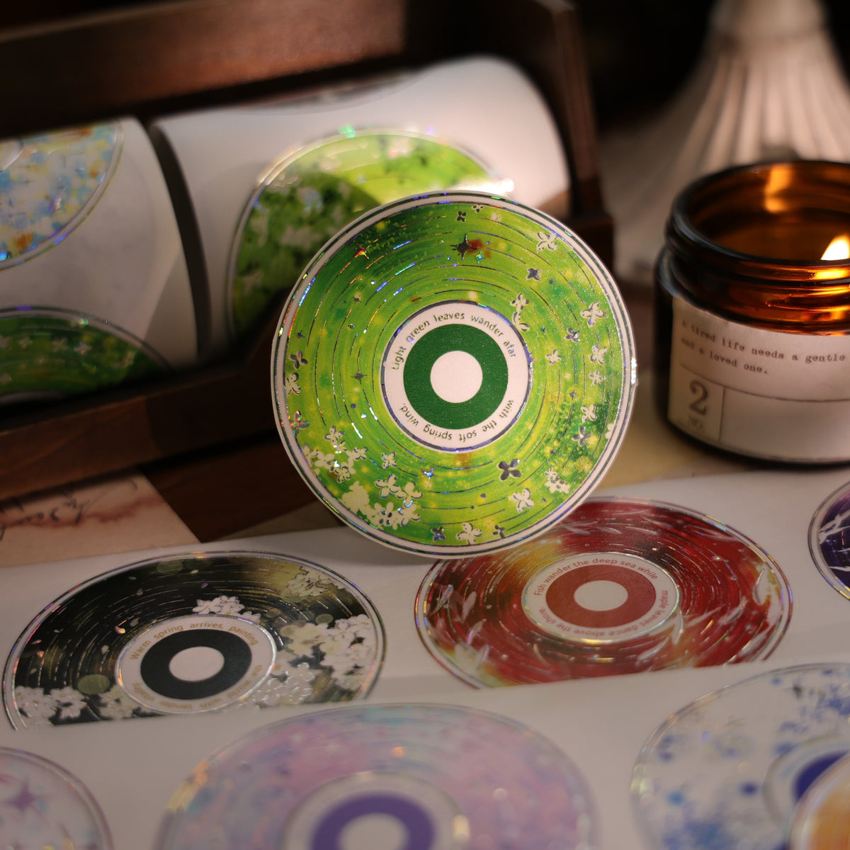 YiEr Vol18【 Spinning Sound Creates Dreams】Pre-cut Orginal Design CD Disc Tape,Light Retro Record Washi Pet Tape