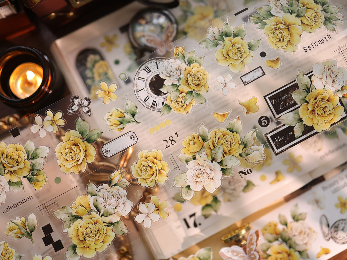 YiEr Vol18【Yellowed Letter Paper】Pre-cut Orginal Design Follower Washi Tape and PET Stickers