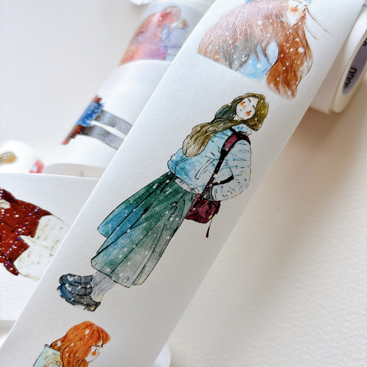 DingDing Vol.17【64#It’s Snowing】Pre-Cut Original Design Vintage Character Washi/PET Tape Stickers, for Scrapbook Supplies,Scrapbook Tape Stickers,Junk Journal Supplies, Journaling Stickers,Bullet Journals