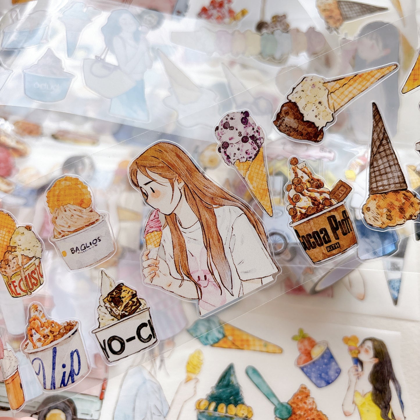 Seahorse Forest Vol11【A65#Icecream】Vintage Delicious Sweets Original Design Pre-Cut Washi/PET Tape Stickers,for Scrapbook Supplies,Junk Journal Supplies