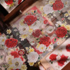 YiEr Vol18【Zhu Bai Qing Fang】Pre-cut Orginal Design Red Rose Washi Tape and PET Stickers
