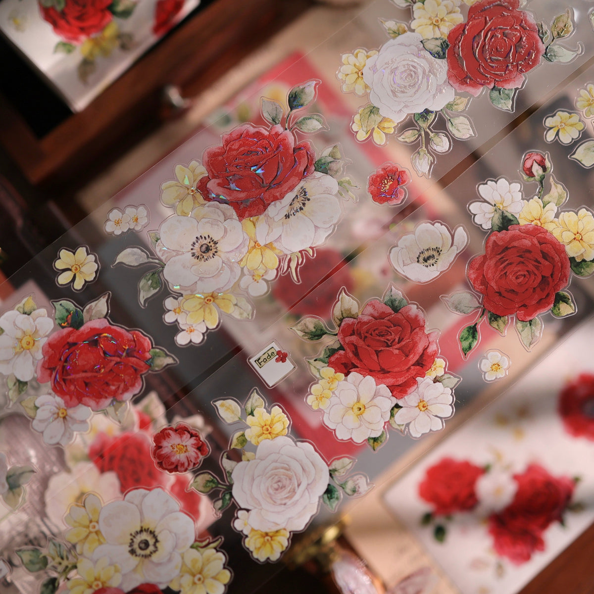 YiEr Vol18【Zhu Bai Qing Fang】Pre-cut Orginal Design Red Rose Washi Tape and PET Stickers