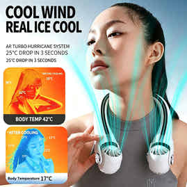 ‌Wear the Chill! 2400mAh AR Turbine Bladeless Neck Fan — Negative Pressure Cooling, Real Cold Wind, Hands-Free