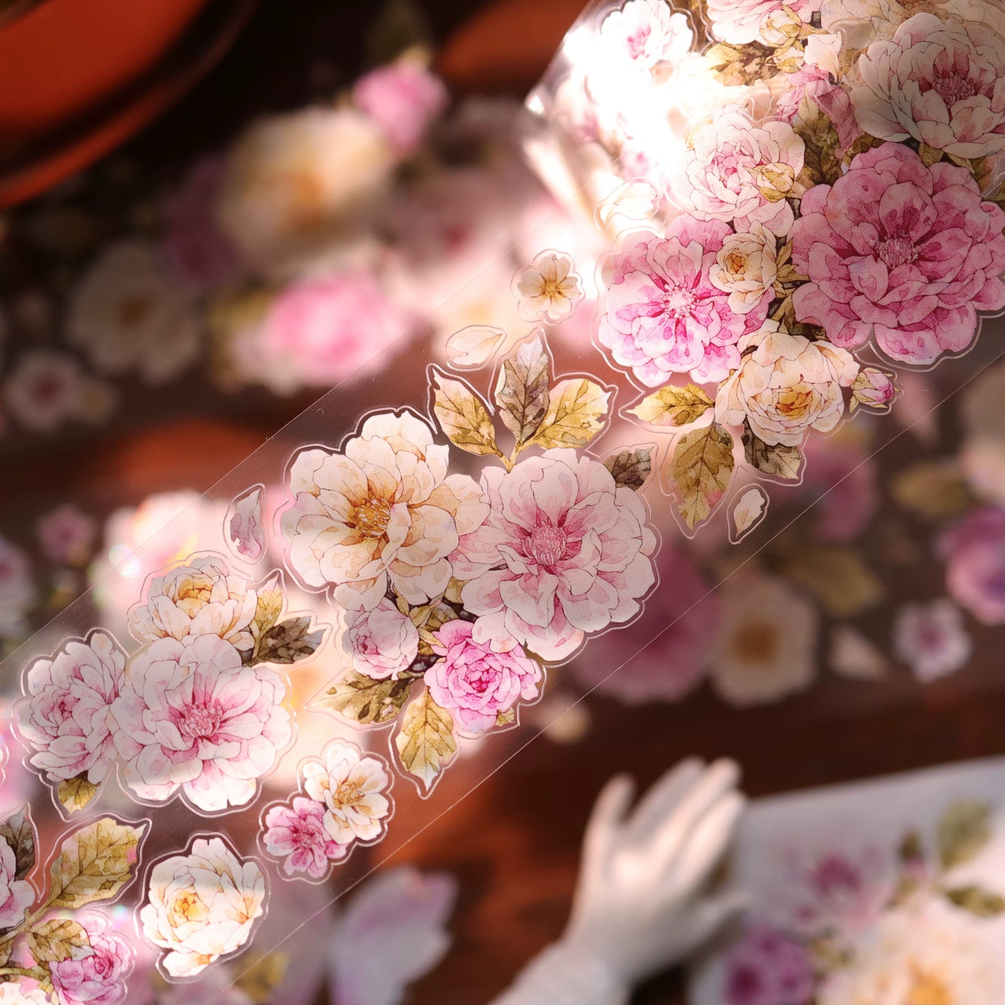 YiEr Vol17【Peach Mist and White Fluff】Kiss-cut Floral Washi Tape and PET Stickers