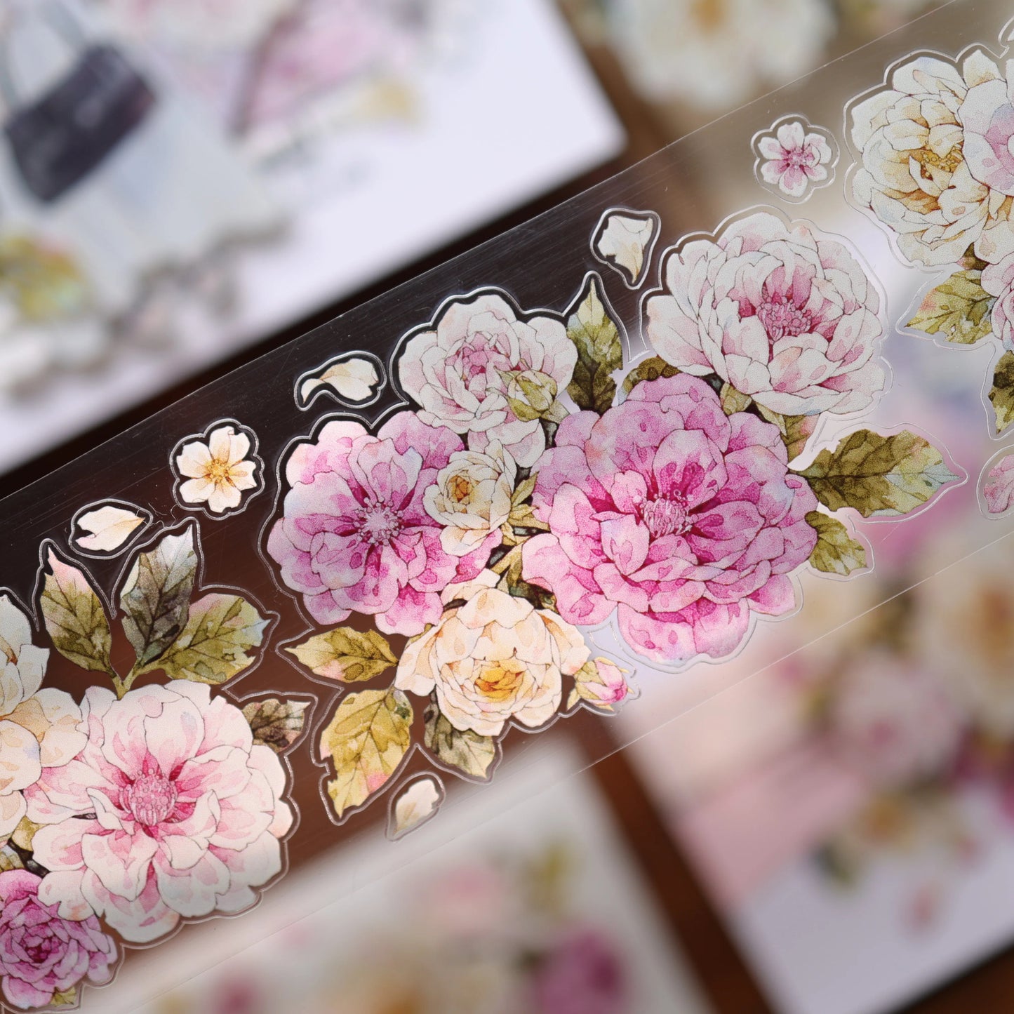 YiEr Vol17【Peach Mist and White Fluff】Kiss-cut Floral Washi Tape and PET Stickers