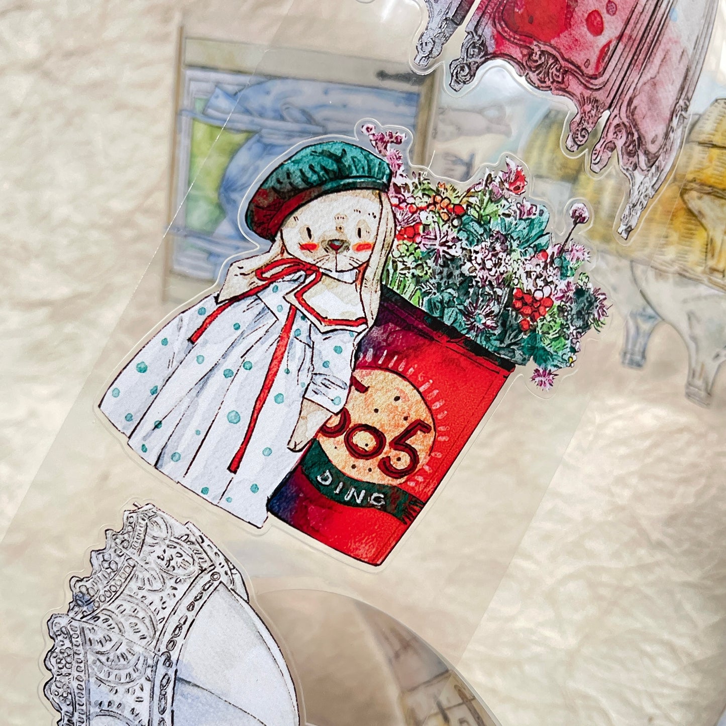 DingDing Vol12【45#Time Imprint】Original Design Pre-Cut Washi/PET Tape Stickers,for Scrapbook Supplies,Journaling,Junk Journal,Bullet Journal,Planner Stickers