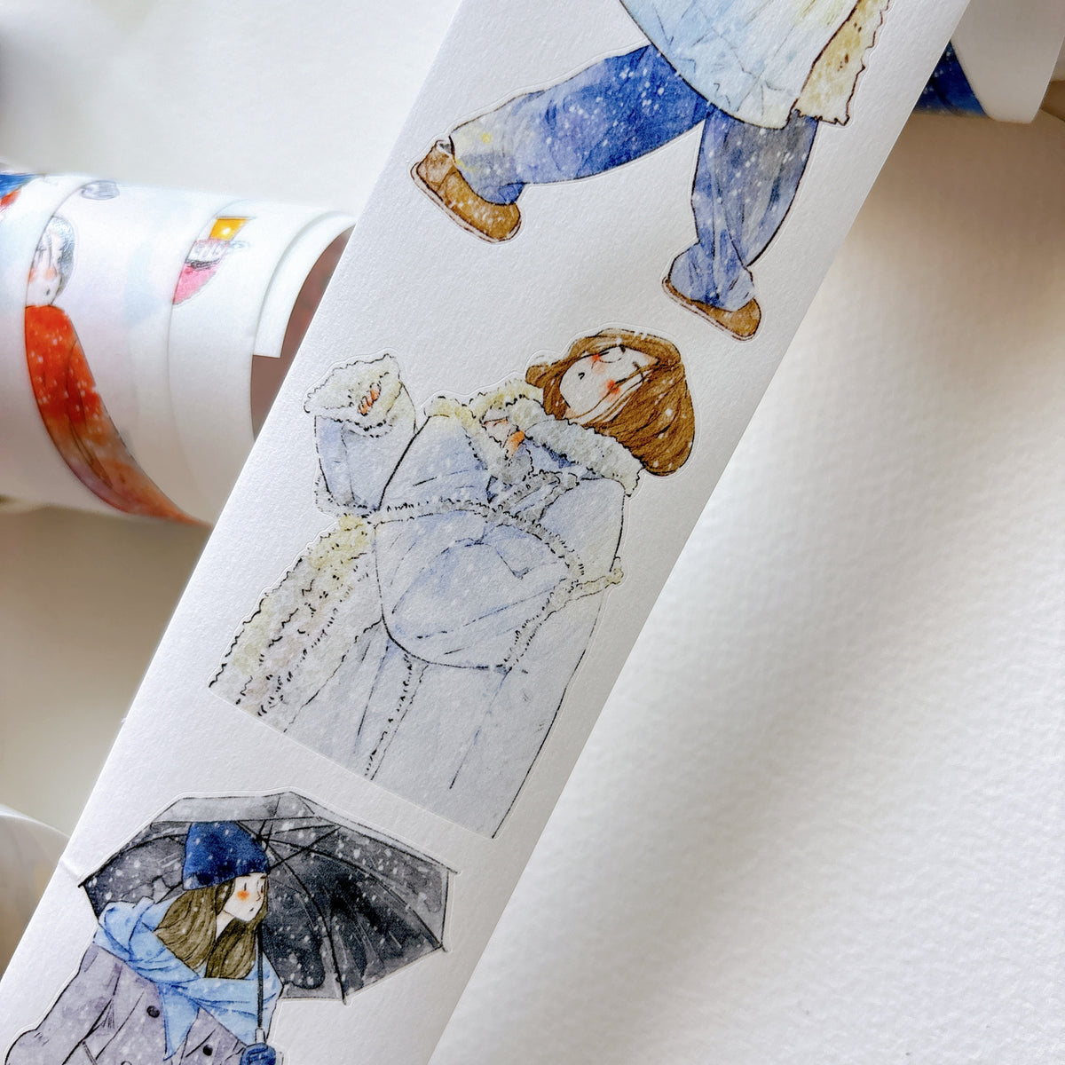 DingDing Vol.17【64#It’s Snowing】Pre-Cut Original Design Vintage Character Washi/PET Tape Stickers, for Scrapbook Supplies,Scrapbook Tape Stickers,Junk Journal Supplies, Journaling Stickers,Bullet Journals