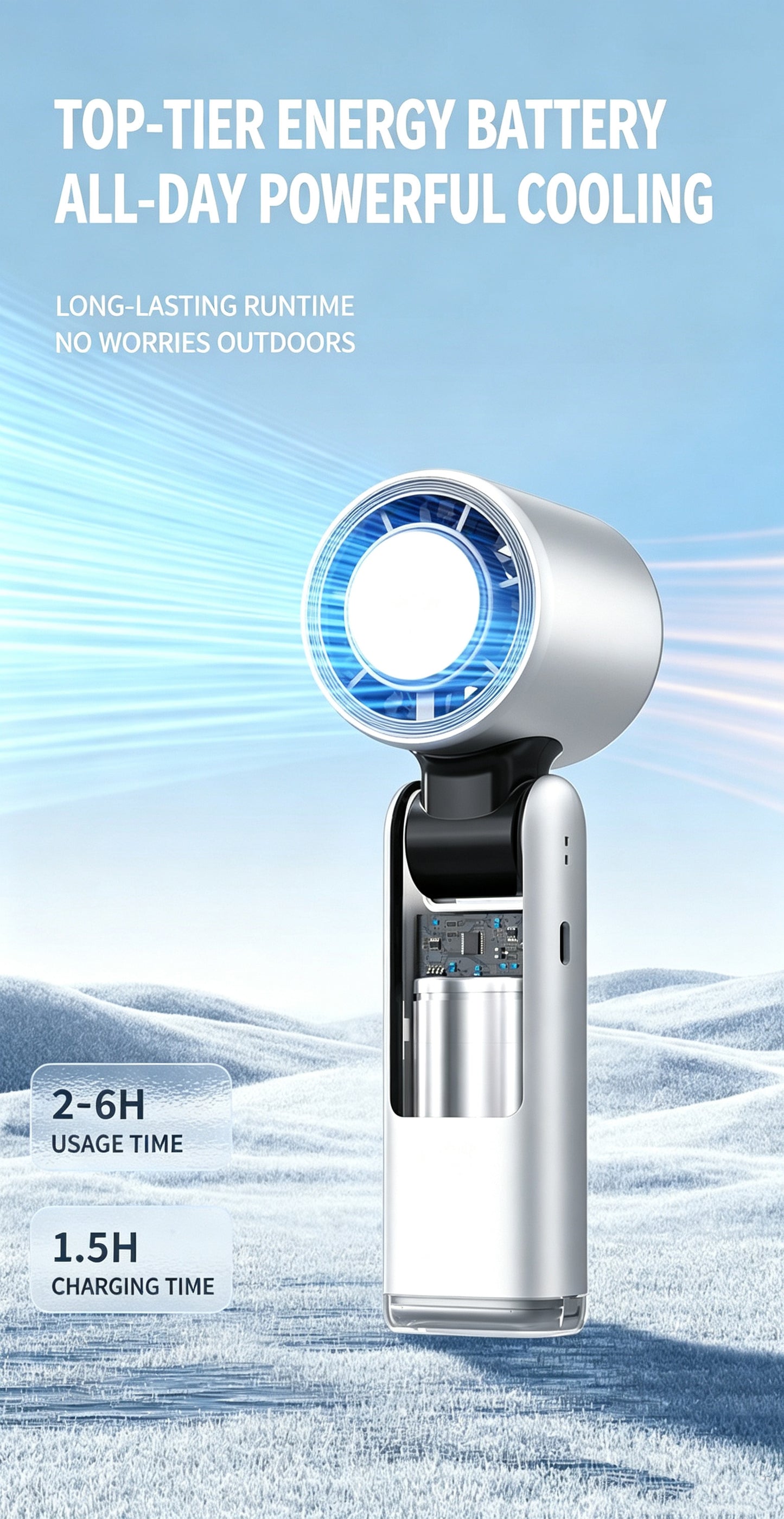 4000mAh Ultra-long Standby Mini 100 Speed Handheld Fan with Ice Cold Compress – USB Rechargeable Mini Turbo Portable Cooling Fan, Shenzhen Factory Wholesale