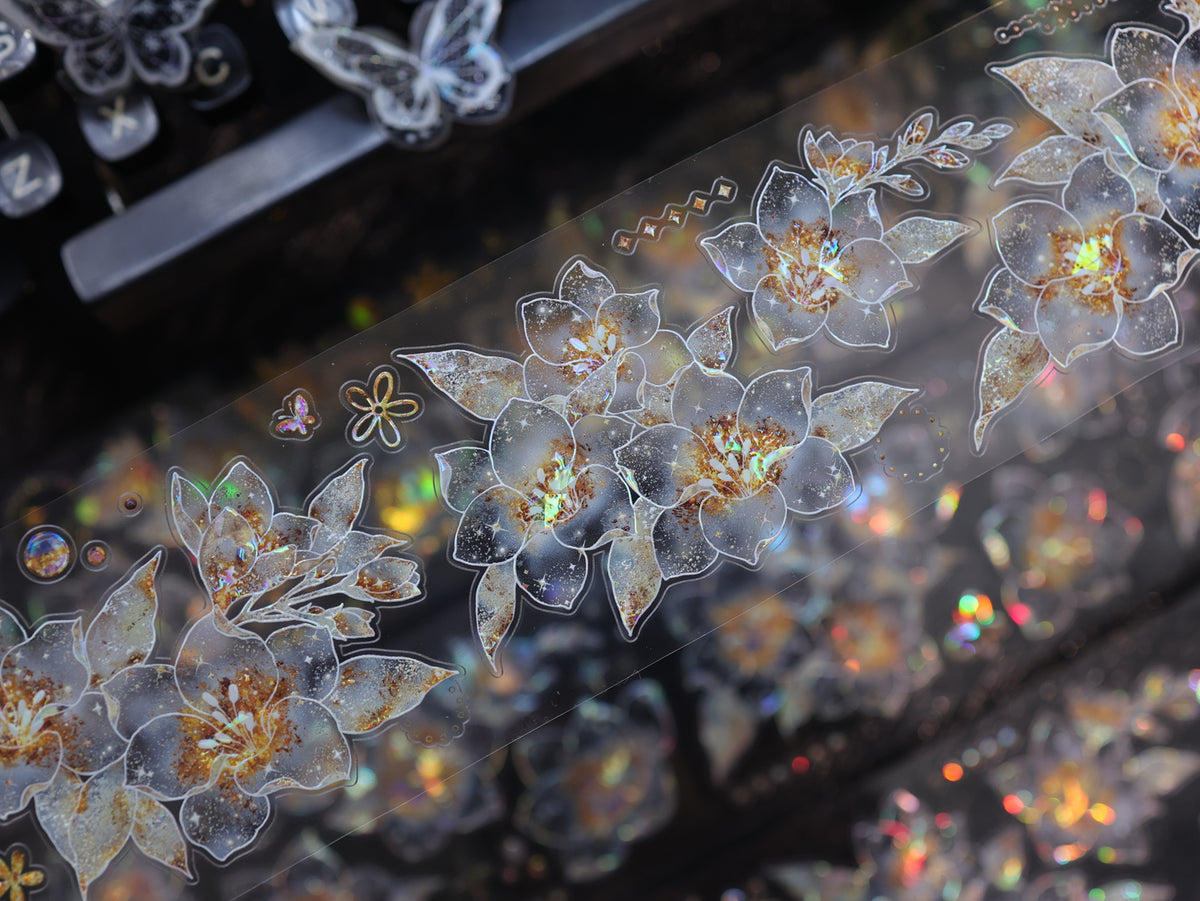 YiEr Vol18【Starfall Cymbidium】Pre-cut Orginal Design Vintage Transparent Golden Flower Planner Sticker Pet Washi Tape