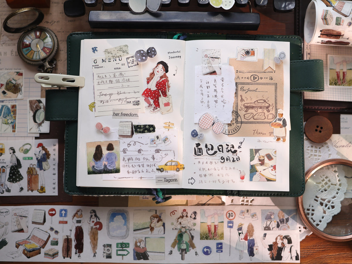 YiEr Vol18【Journey】Salt Series Pre-cut Orginal Design Travel Character Storyboard Washi Tape and PET Stickers