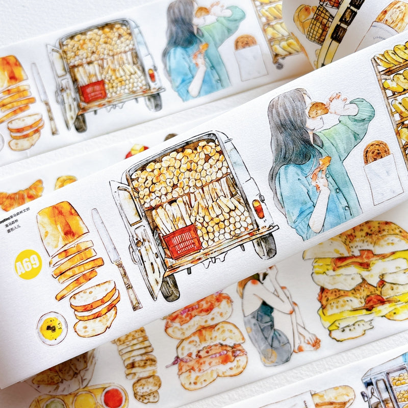 Seahorse Forest Vol.12【A69#Bread Woman】Vintage Delicious Sweets Bread Original Design Pre-Cut Washi/PET Tape Stickers,for Scrapbook Supplies,Junk Journal Supplies
