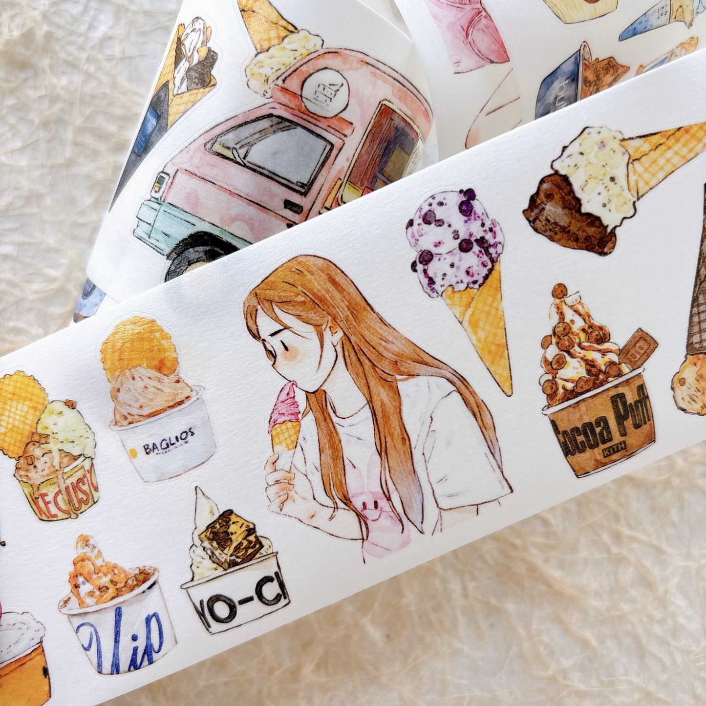 Seahorse Forest Vol11【A65#Icecream】Vintage Delicious Sweets Original Design Pre-Cut Washi/PET Tape Stickers,for Scrapbook Supplies,Junk Journal Supplies