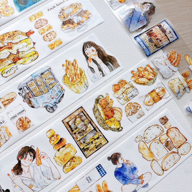 Seahorse Forest Vol.12【A69#Bread Woman】Vintage Delicious Sweets Bread Original Design Pre-Cut Washi/PET Tape Stickers,for Scrapbook Supplies,Junk Journal Supplies
