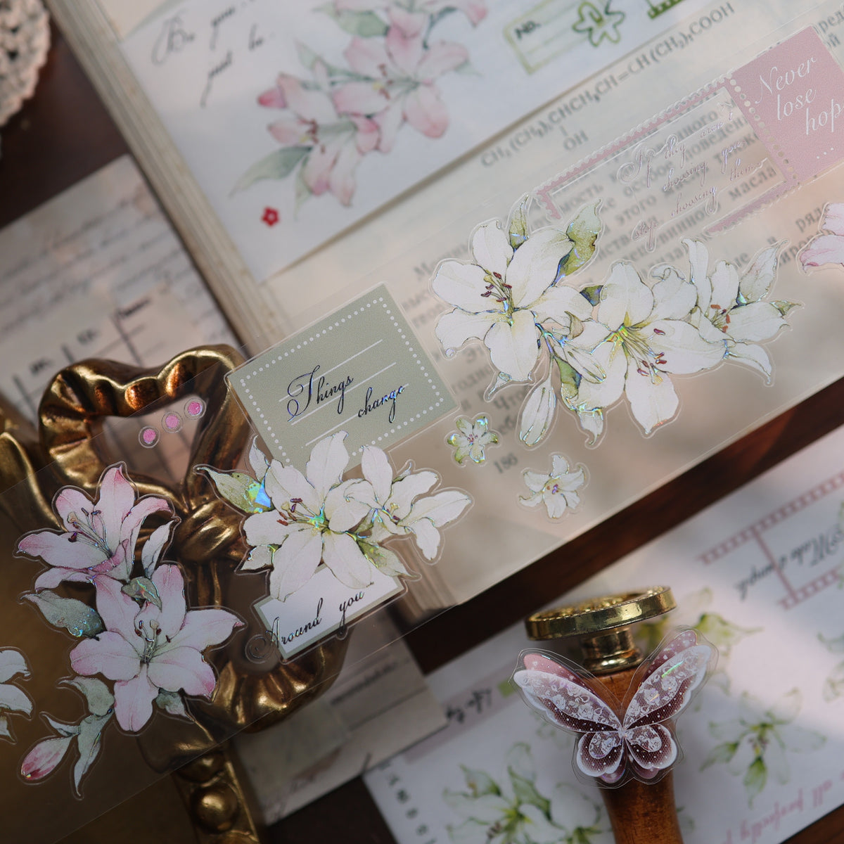YiEr Vol18【Faint-Mist Lily】Pre-cut Orginal Design Follower Washi Tape and PET Stickers