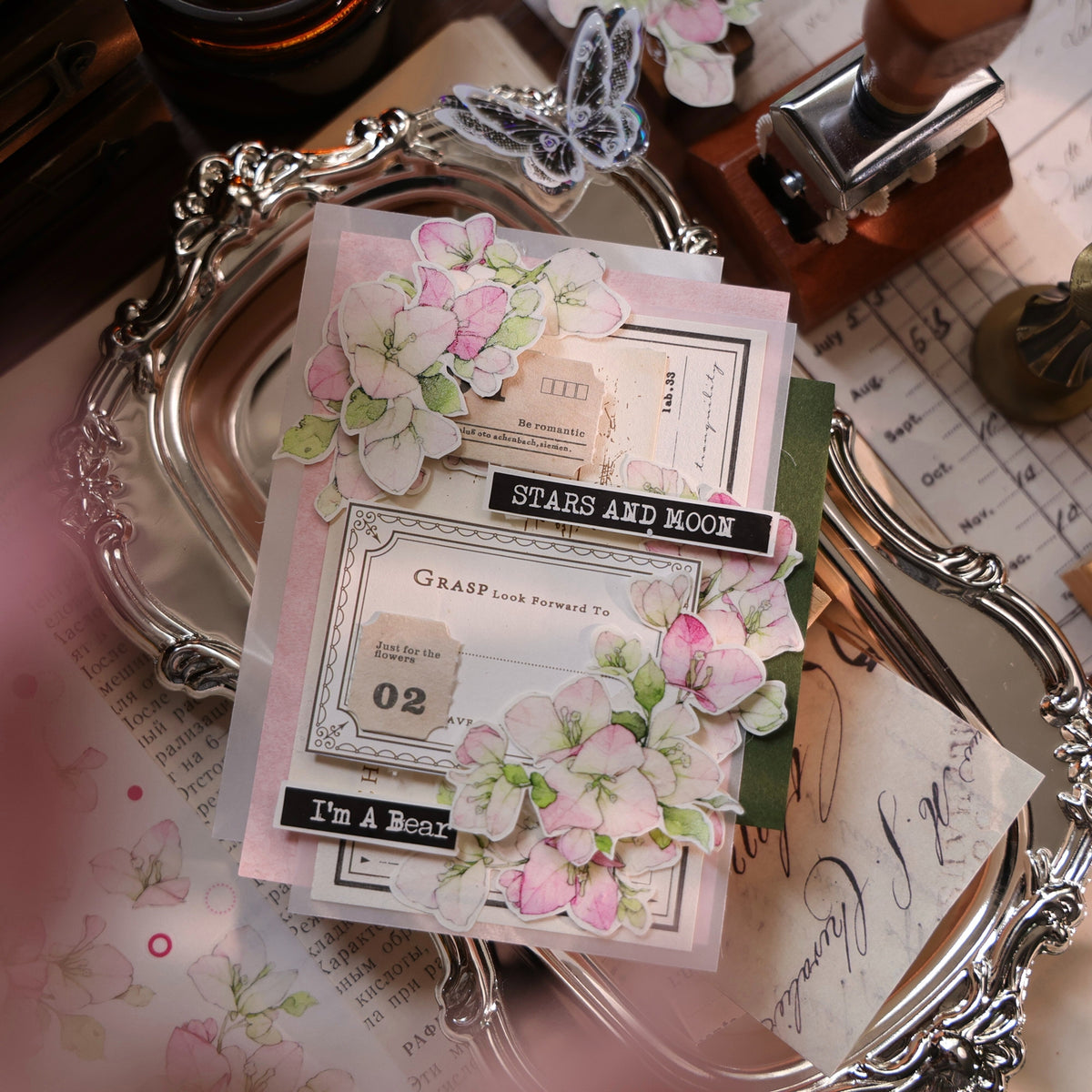 YiEr Vol18【Bougainvillea】Pre-cut Orginal Design Follower Washi Tape and PET Stickers