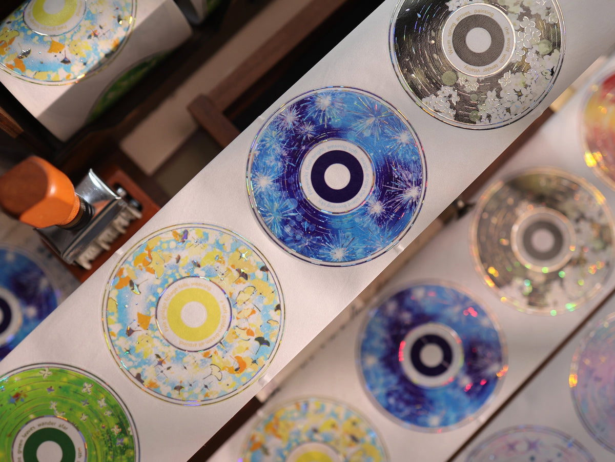 YiEr Vol18【 Spinning Sound Creates Dreams】Pre-cut Orginal Design CD Disc Tape,Light Retro Record Washi Pet Tape