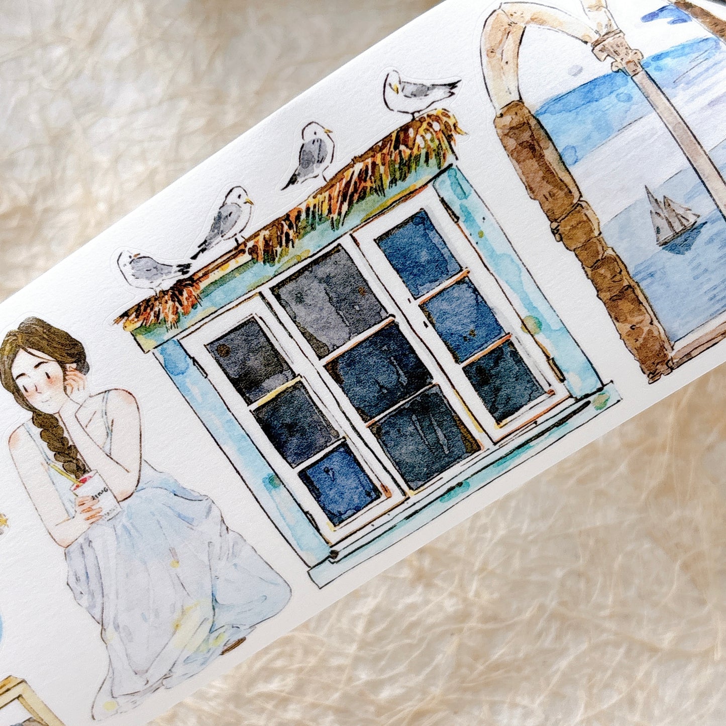 Seahorse Forest Vol11【A66#Anecdotes from Coast】Vintage Scene Original Design Pre-Cut Washi/PET Tape Stickers,for Scrapbook Supplies,Junk Journal Supplies