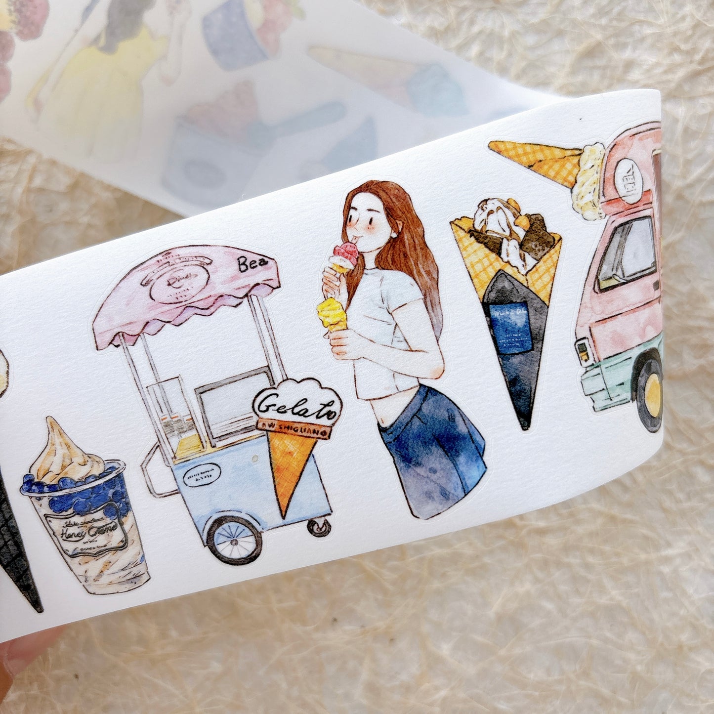 Seahorse Forest Vol11【A65#Icecream】Vintage Delicious Sweets Original Design Pre-Cut Washi/PET Tape Stickers,for Scrapbook Supplies,Junk Journal Supplies