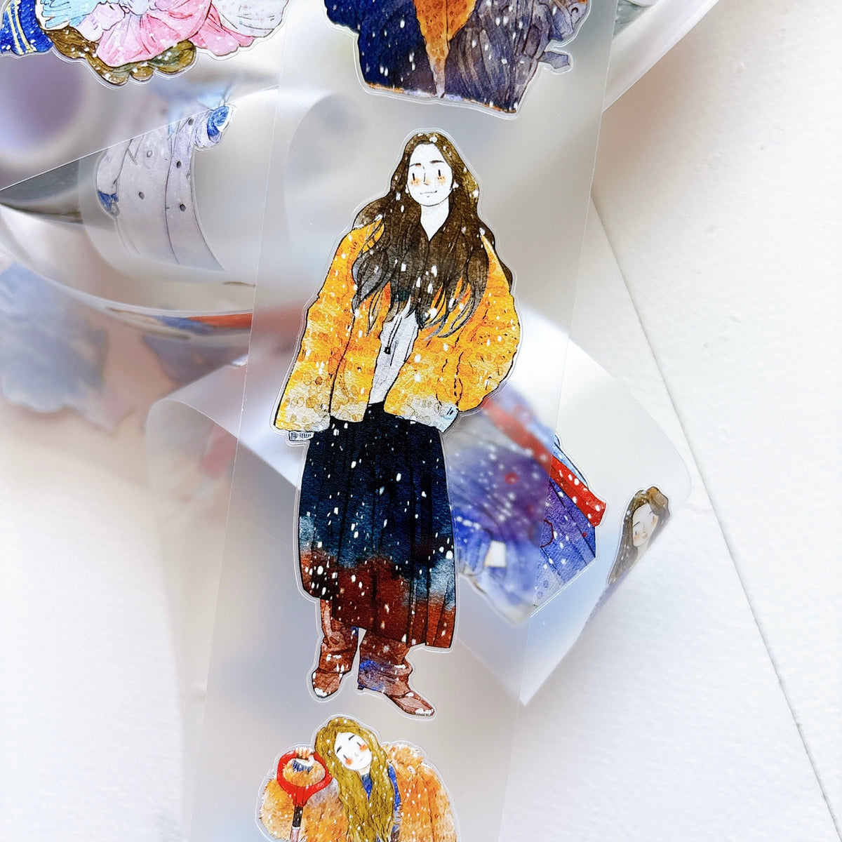 DingDing Vol.17【64#It’s Snowing】Pre-Cut Original Design Vintage Character Washi/PET Tape Stickers, for Scrapbook Supplies,Scrapbook Tape Stickers,Junk Journal Supplies, Journaling Stickers,Bullet Journals
