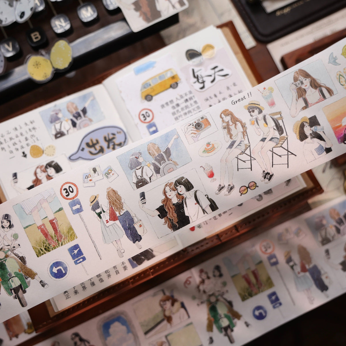 YiEr Vol18【Journey】Salt Series Pre-cut Orginal Design Travel Character Storyboard Washi Tape and PET Stickers