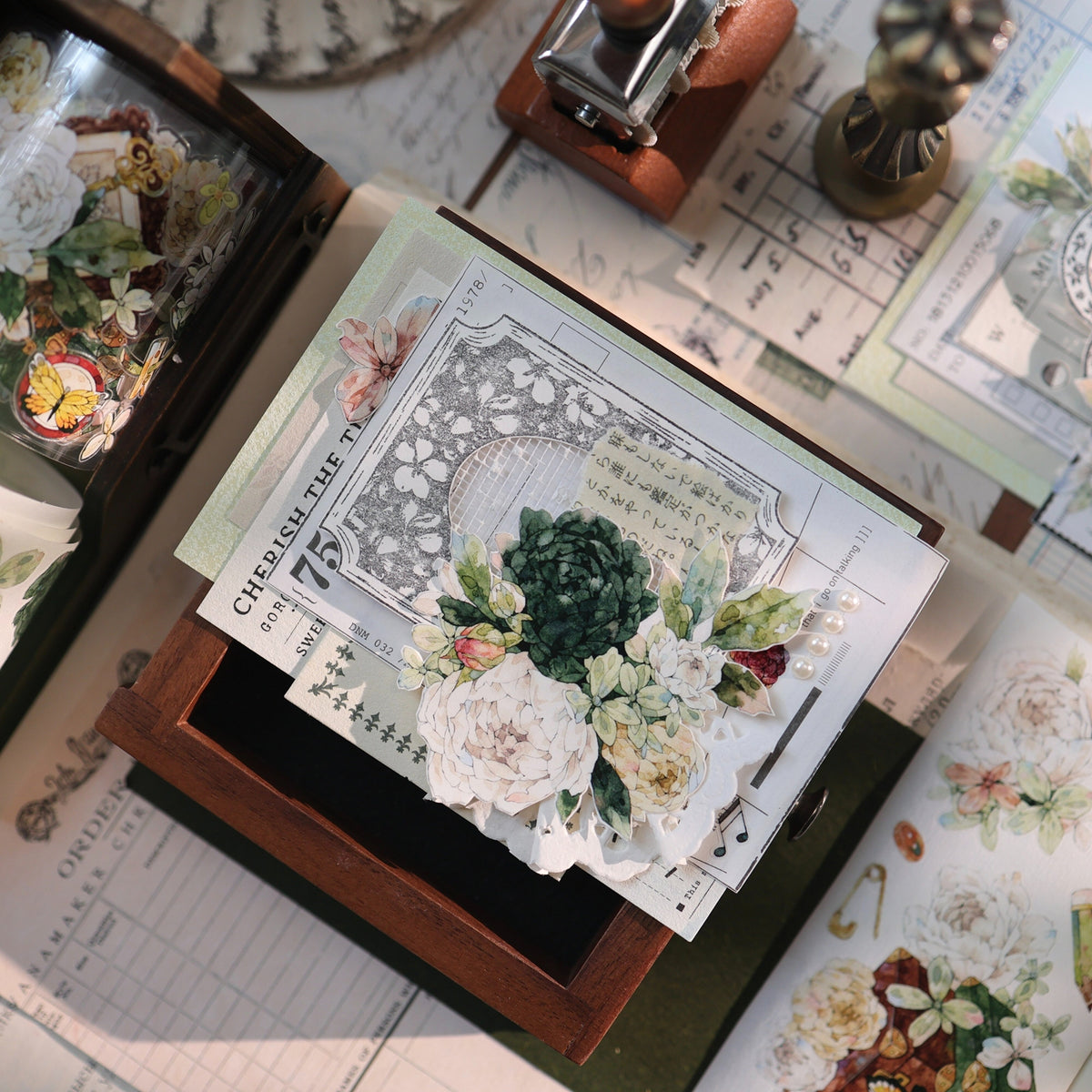 YiEr Vol18【Flower Box】Pre-cut Orginal Design Follower Washi Tape and PET Stickers