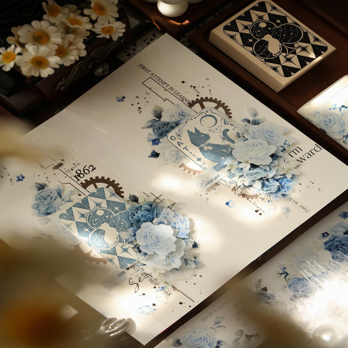 YiEr Vol16【Moonfield Rose Blue】Floral Washi Tape and PET Stickers