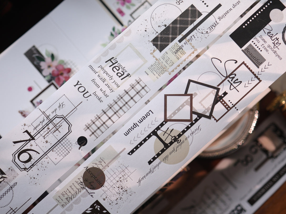 YiEr Vol18【Old Page Notes】Pre-cut Orginal Design Base Text Border Washi Tape and PET Stickers