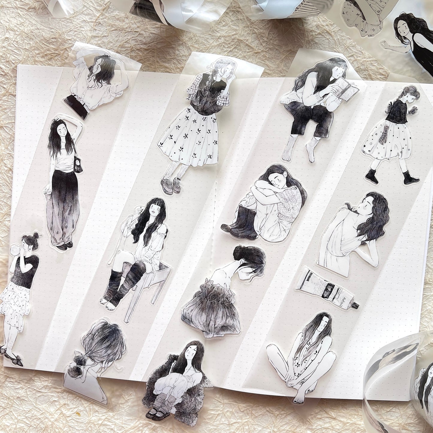 DingDing Vol13【48#A Little Black】Original Design Kiss-Cut Washi PET Tape Stickers,for Scrapbook Supplies,Journaling,Junk Journal,Bullet Journal,Planner Stickers
