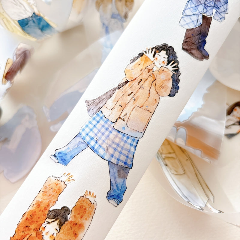 DingDing Vol.16【60#A Little Coffee Color】Pre-Cut Original Design Vintage Character Washi/PET Tape Stickers, for Scrapbook Supplies,Scrapbook Tape Stickers,Junk Journal Supplies, Journaling Stickers,Bullet Journals