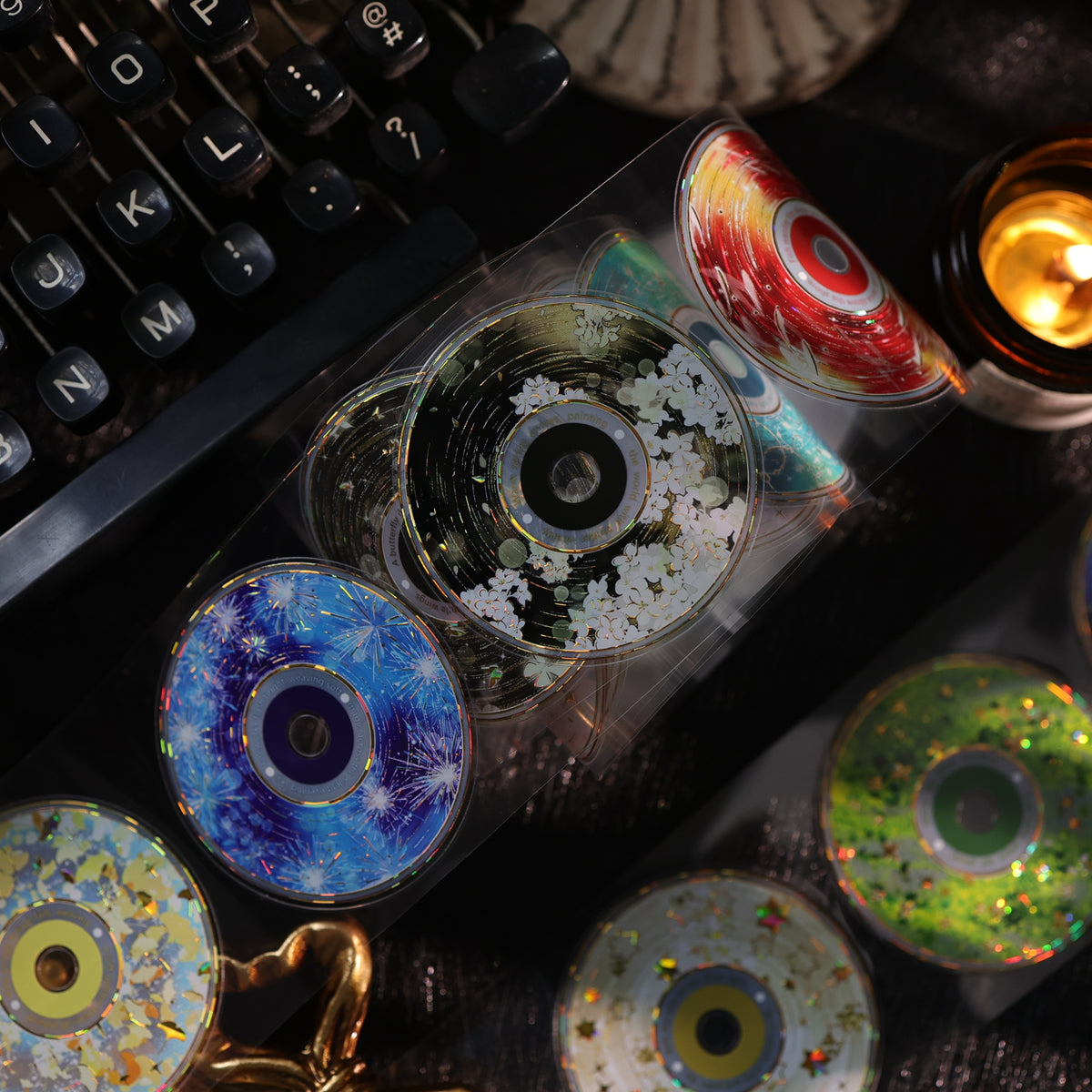YiEr Vol18【 Spinning Sound Creates Dreams】Pre-cut Orginal Design CD Disc Tape,Light Retro Record Washi Pet Tape