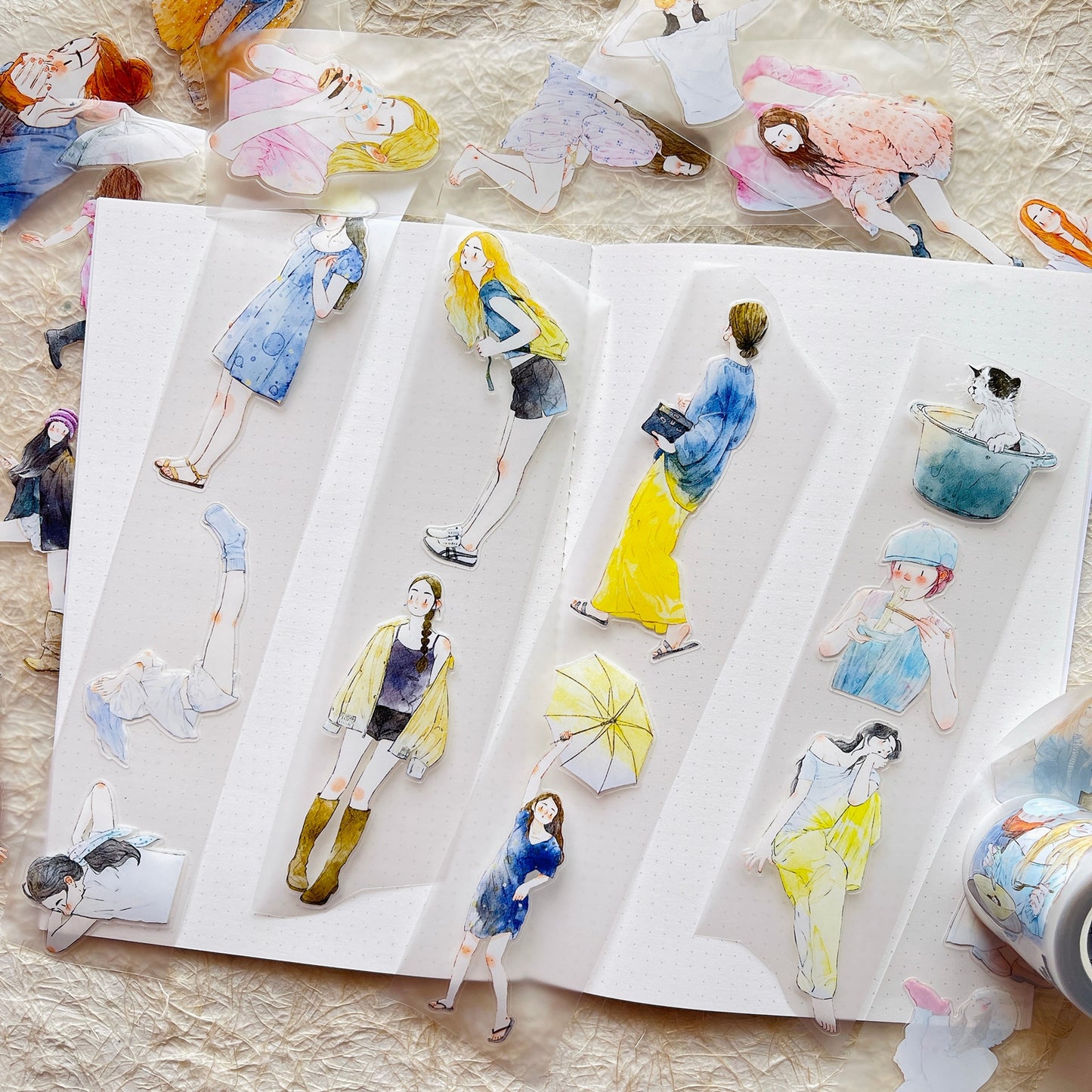DingDing Vol13【49#Little Happiness】Original Design Kiss-Cut Washi PET Tape Stickers,for Scrapbook Supplies,Journaling,Junk Journal,Bullet Journal,Planner Stickers