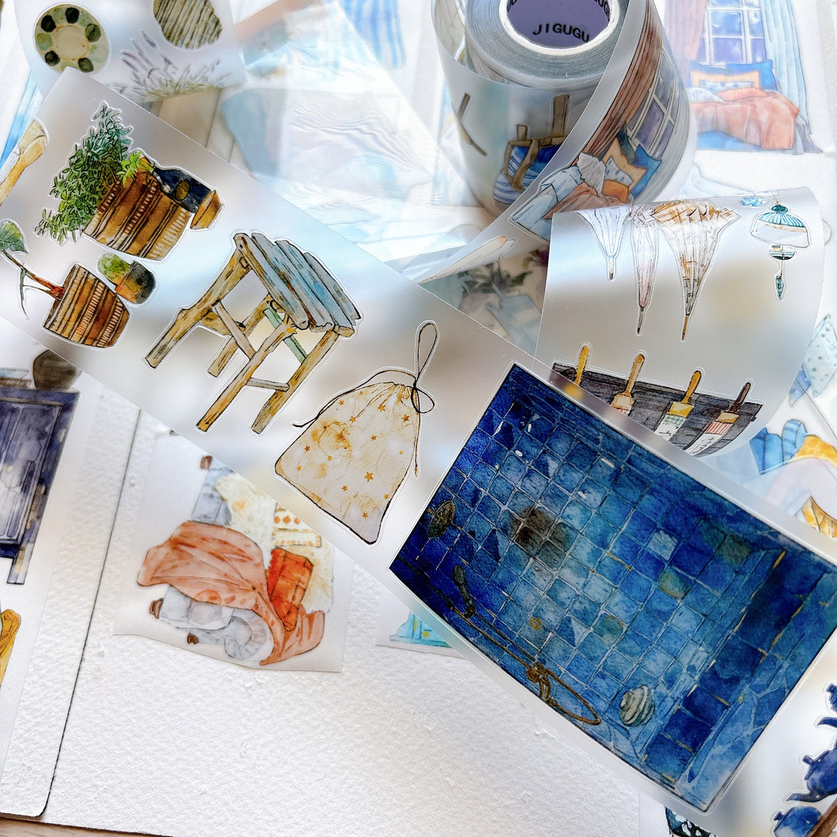DingDing Vol.17【66#There is a Nest】Original Character Design Vintage Casualness Girl Washi/PET Tape Stickers, for Scrapbook Supplies,Scrapbook Tape Stickers,Junk Journal Supplies