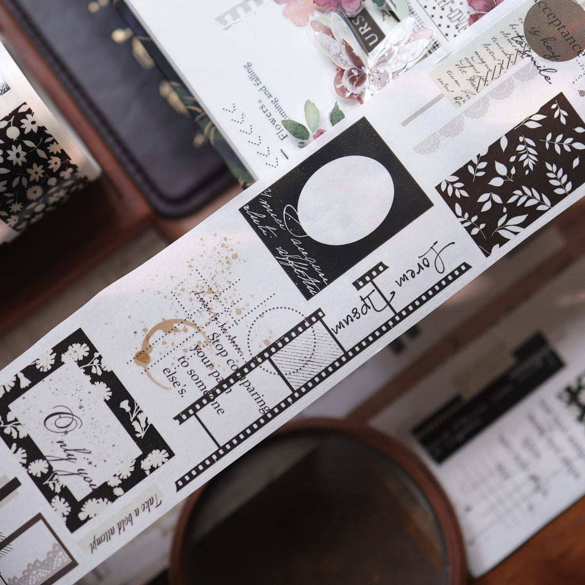 YiEr Vol18【Old Page Notes】Pre-cut Orginal Design Base Text Border Washi Tape and PET Stickers