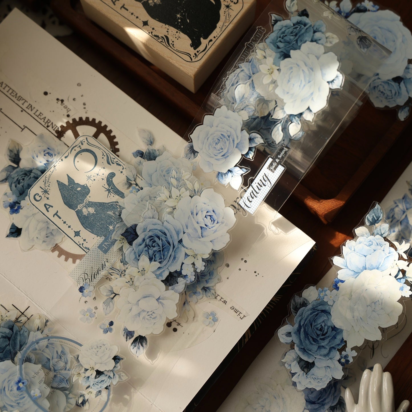 YiEr Vol16【Moonfield Rose Blue】Floral Washi Tape and PET Stickers