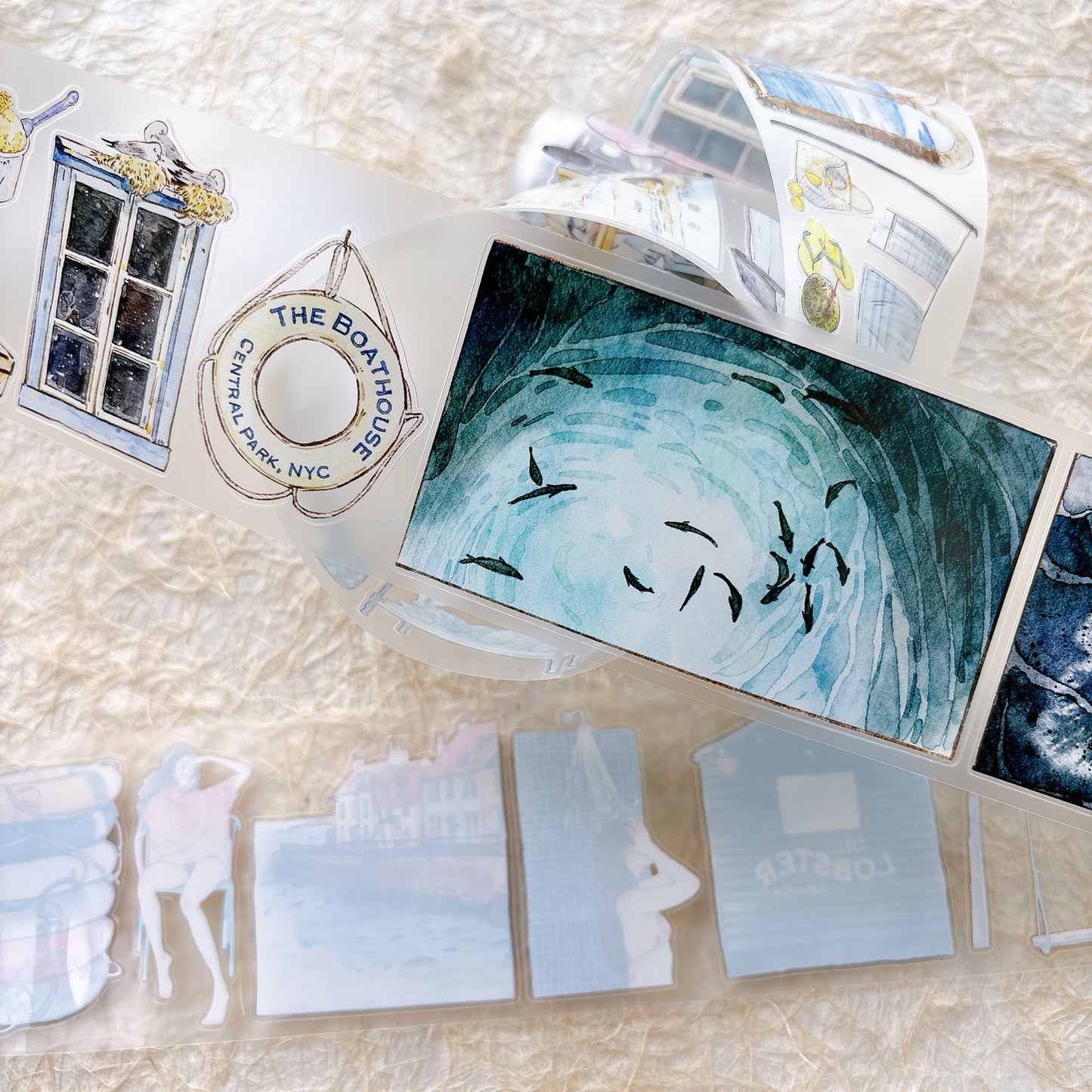 Seahorse Forest Vol11【A66#Anecdotes from Coast】Vintage Scene Original Design Pre-Cut Washi/PET Tape Stickers,for Scrapbook Supplies,Junk Journal Supplies