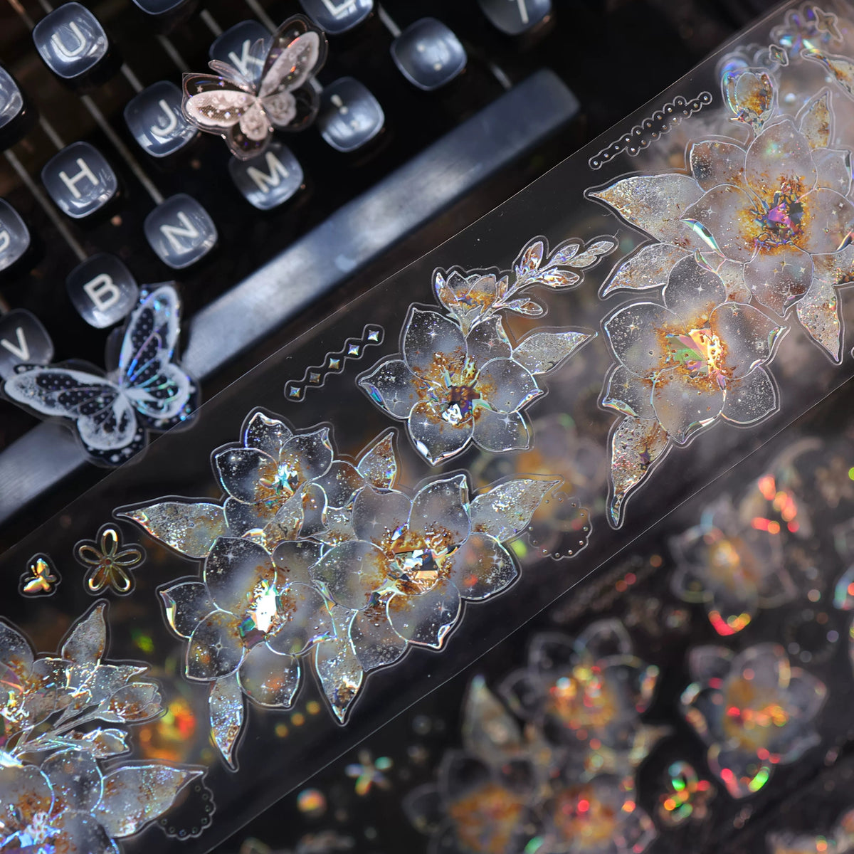 YiEr Vol18【Starfall Cymbidium】Pre-cut Orginal Design Vintage Transparent Golden Flower Planner Sticker Pet Washi Tape
