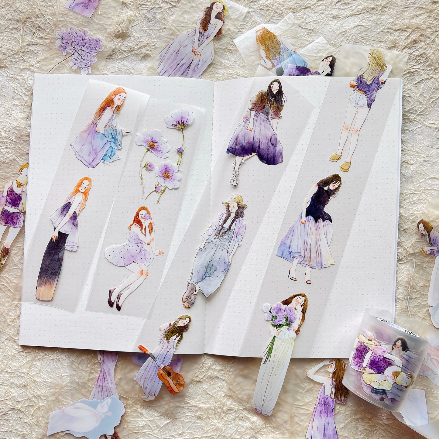 DingDing Vol13【47#A Little Purple】Original Design Kiss-Cut Washi PET Tape Stickers,for Scrapbook Supplies,Journaling,Junk Journal,Bullet Journal,Planner Stickers