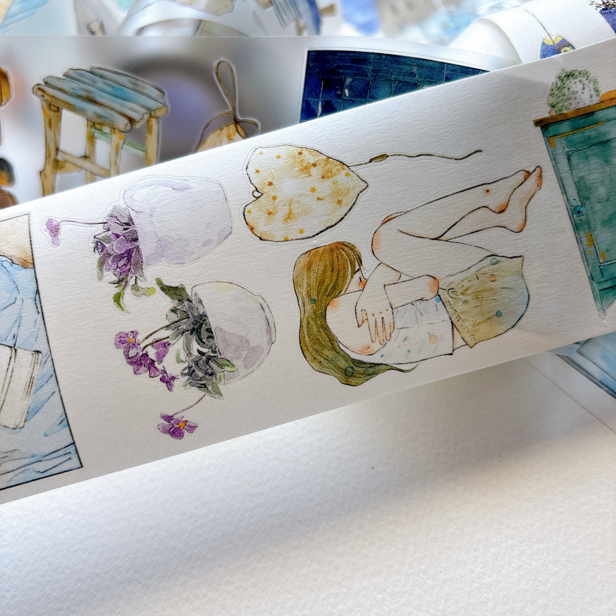 DingDing Vol.17【66#There is a Nest】Original Character Design Vintage Casualness Girl Washi/PET Tape Stickers, for Scrapbook Supplies,Scrapbook Tape Stickers,Junk Journal Supplies