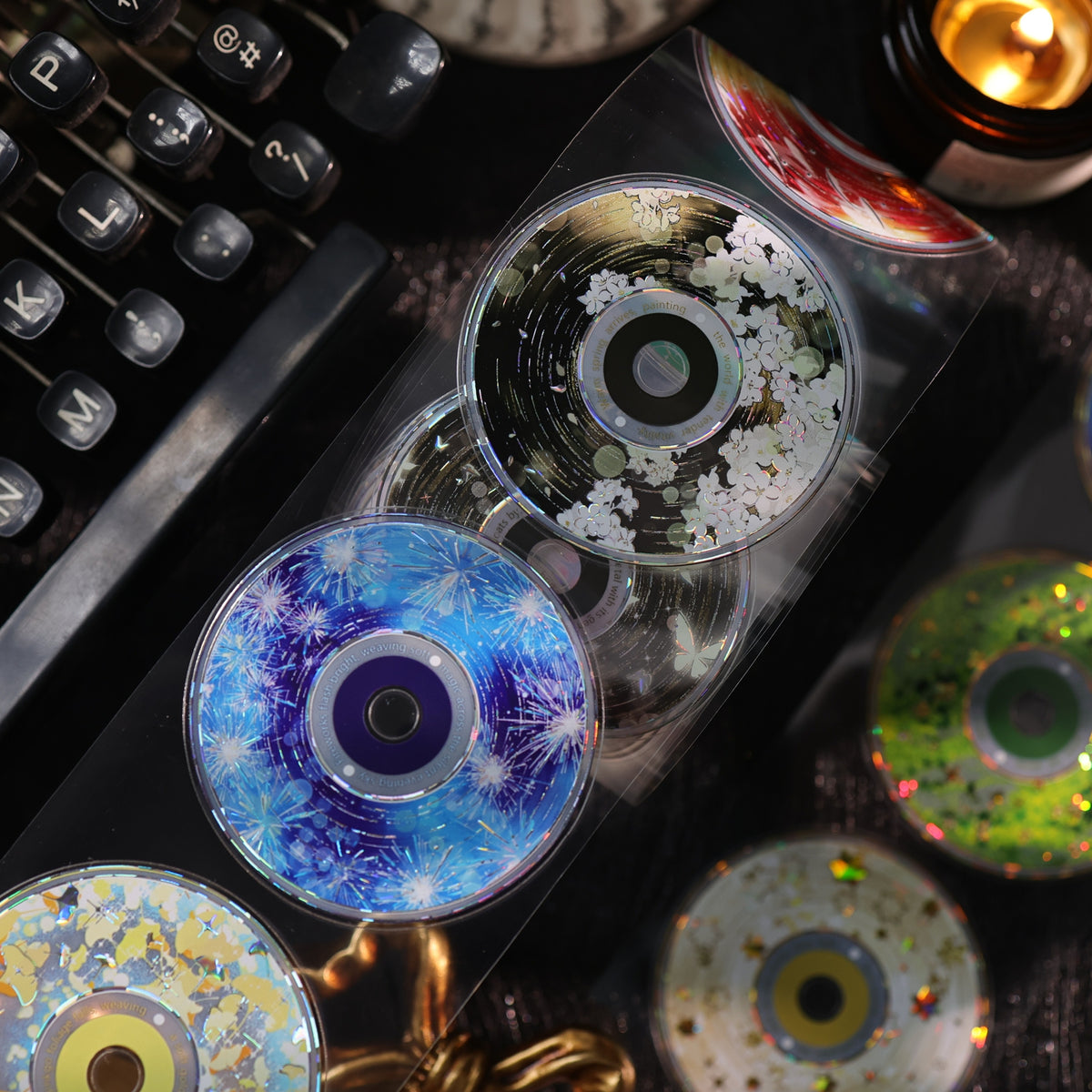 YiEr Vol18【 Spinning Sound Creates Dreams】Pre-cut Orginal Design CD Disc Tape,Light Retro Record Washi Pet Tape