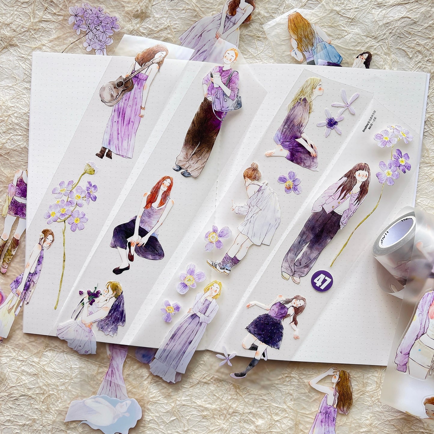 DingDing Vol13【47#A Little Purple】Original Design Kiss-Cut Washi PET Tape Stickers,for Scrapbook Supplies,Journaling,Junk Journal,Bullet Journal,Planner Stickers
