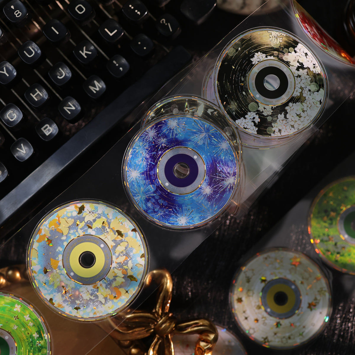 YiEr Vol18【 Spinning Sound Creates Dreams】Pre-cut Orginal Design CD Disc Tape,Light Retro Record Washi Pet Tape