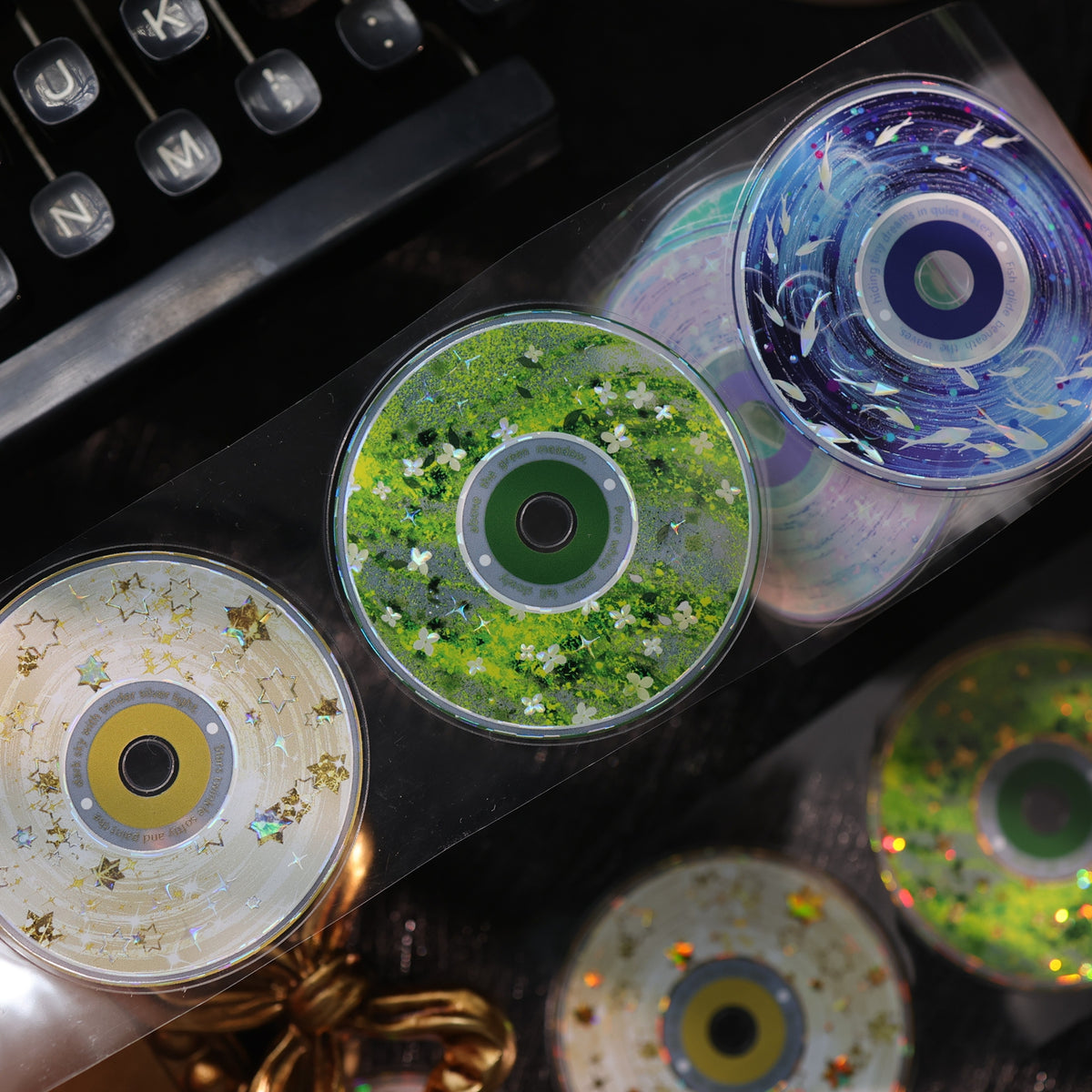 YiEr Vol18【 Spinning Sound Creates Dreams】Pre-cut Orginal Design CD Disc Tape,Light Retro Record Washi Pet Tape