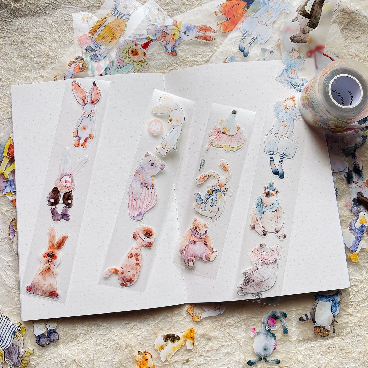 DingDing Vol13【46#Ragdoll】Kiss-cut Washi Pet Tape,Original Vintage Design for Scrapbooks Supplies,Junk Journal,Planner Stickers