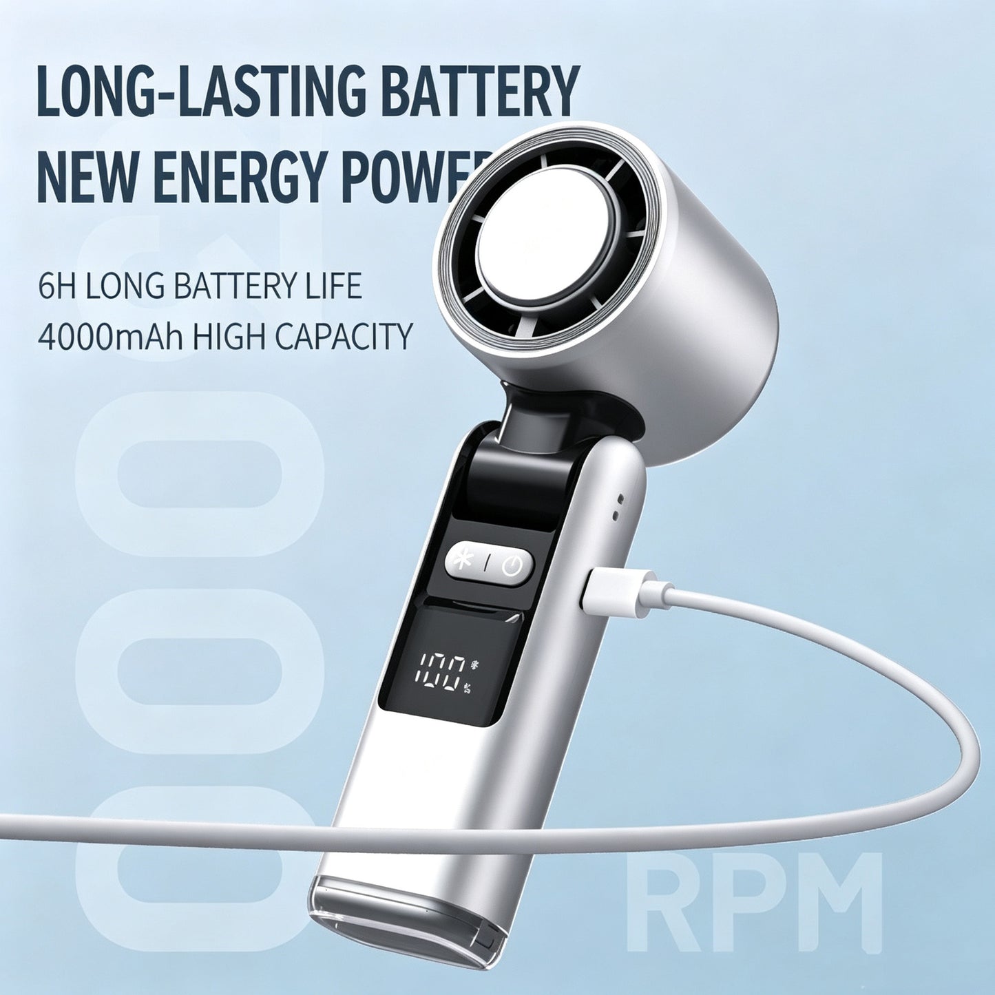 4000mAh Ultra-long Standby Mini 100 Speed Handheld Fan with Ice Cold Compress – USB Rechargeable Mini Turbo Portable Cooling Fan, Shenzhen Factory Wholesale
