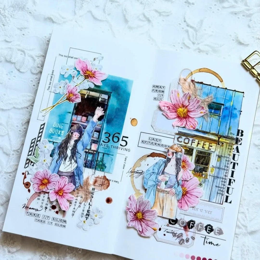 Seahorse Forest Washi Tape Set-2 Rolls(A45+A49) Washi/PET Tape Stickers,Original Designs,Fashion Characters Figures for Scrapbooks Supplies,Journaling,Junk Journal,Bullet Journals,Planners
