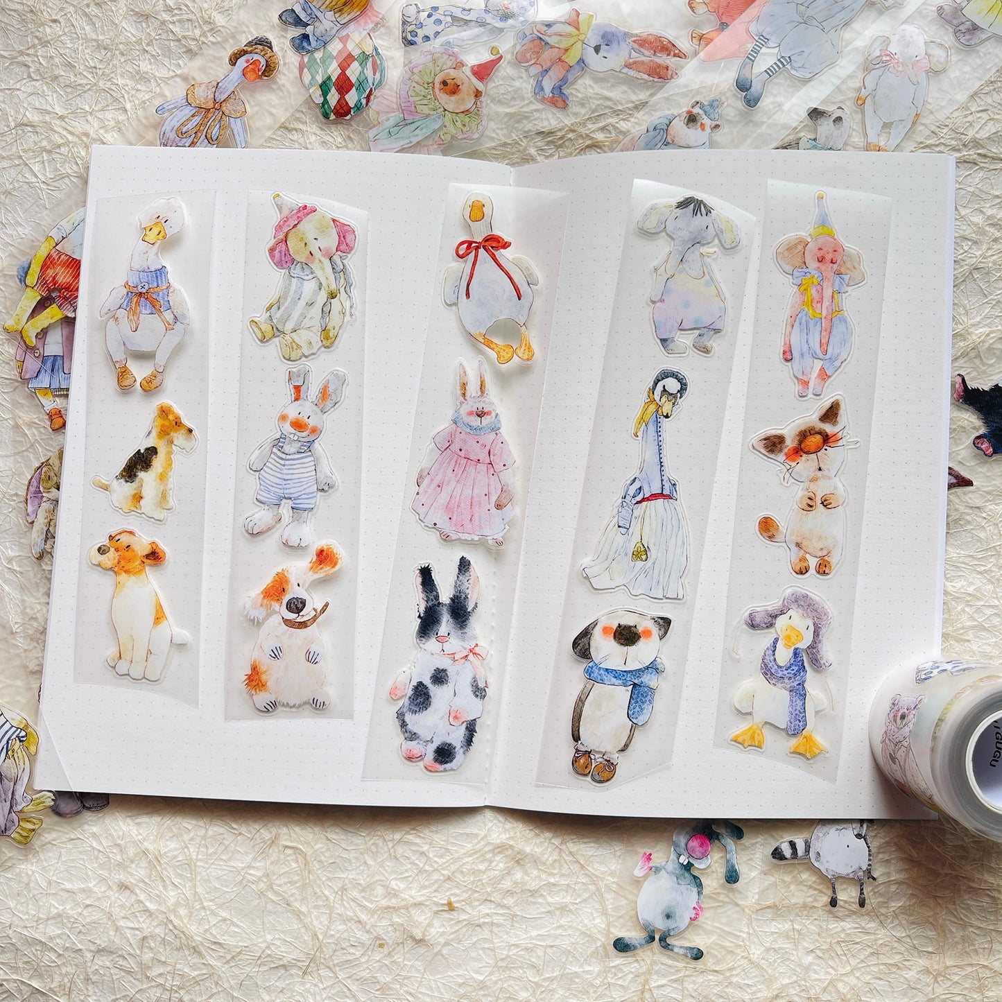 DingDing Vol13【46#Ragdoll】Kiss-cut Washi Pet Tape,Original Vintage Design for Scrapbooks Supplies,Junk Journal,Planner Stickers